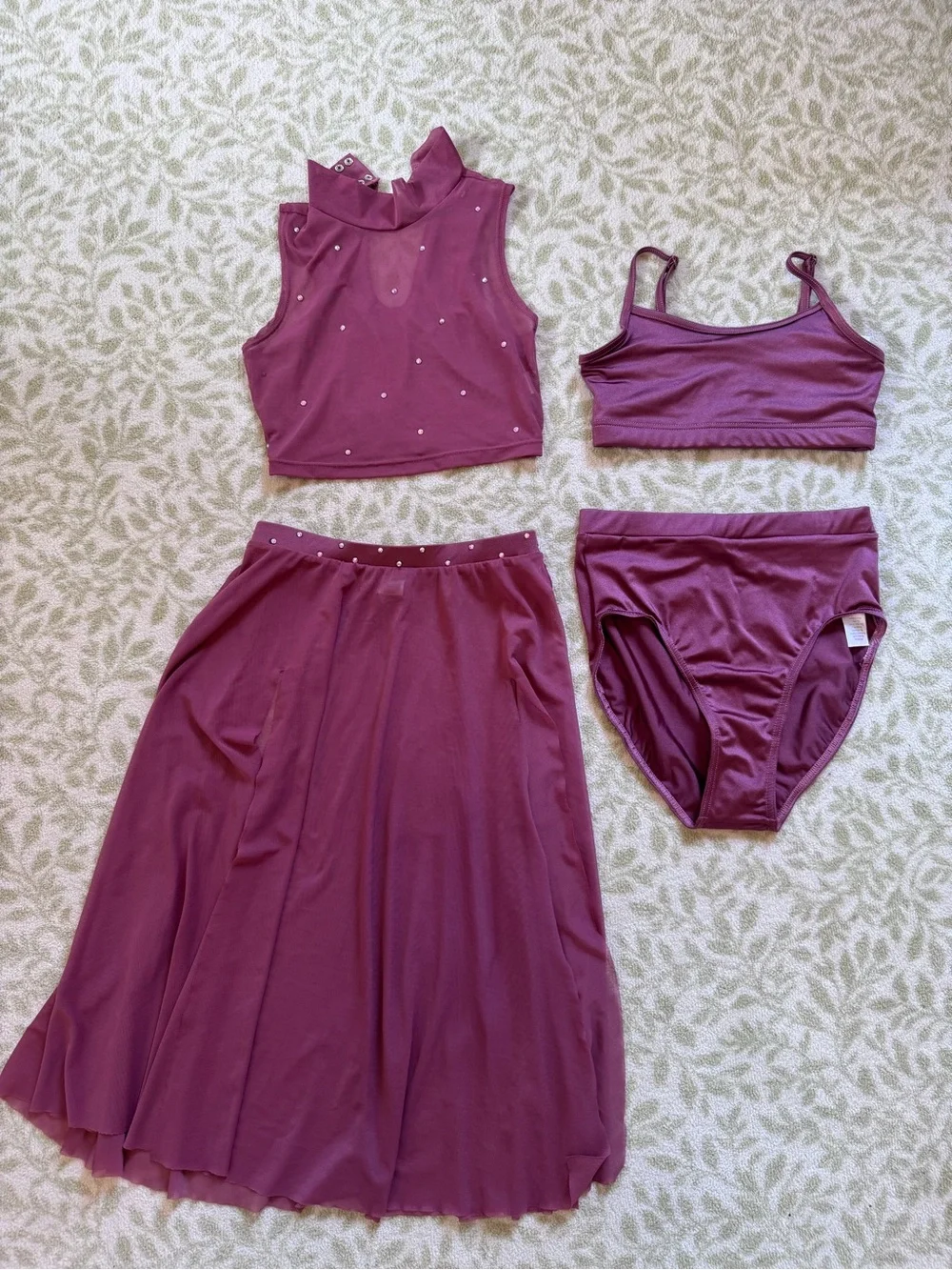 Weissman Rosewood Burgundy 4-Piece Lyrical Dance Costume Mesh Mock Neck Size LC